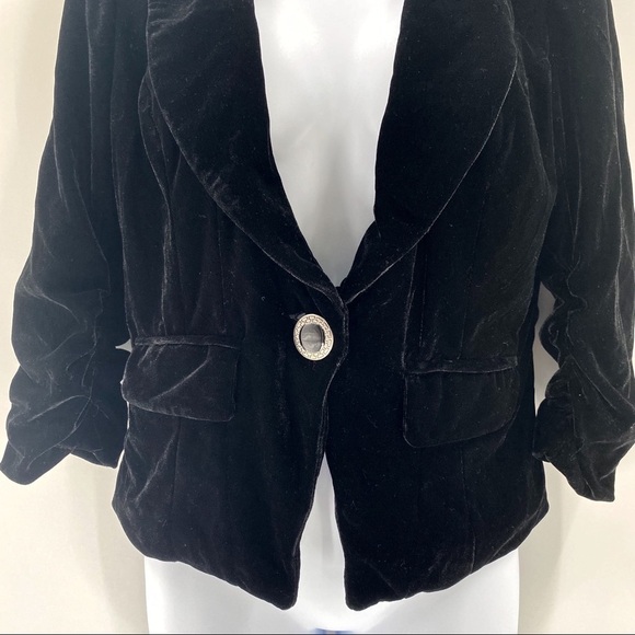 3/$30 XOXO Black Crushed Velvet One Button Blazer Sz L - Picture 3 of 9